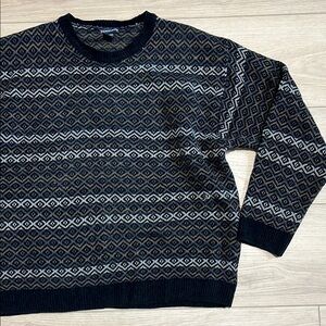Vintage Knights Bridge Men's Black, Tan, Gray Patterned Sweater Size Large Wool